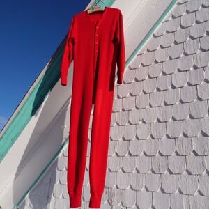 Great‎ vintage 90s red waffle cotton/poly long johns onesie
